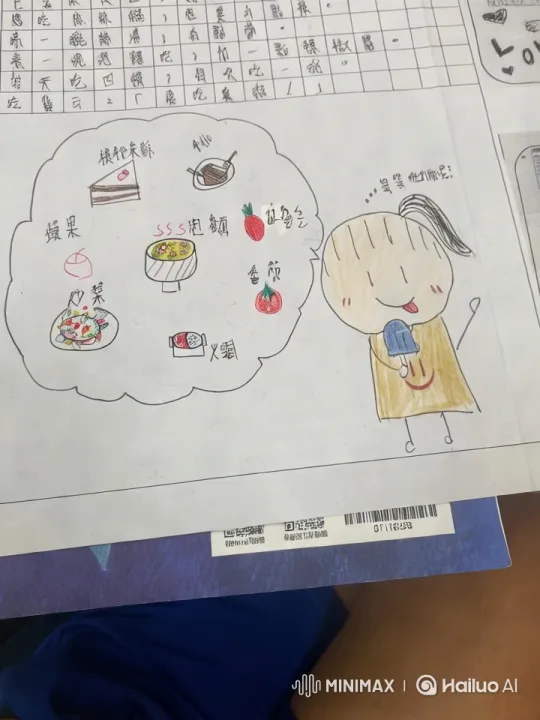 Child's Joyful Drawing with Food Thought Bubble – AI Generated Video | Hailuo AI