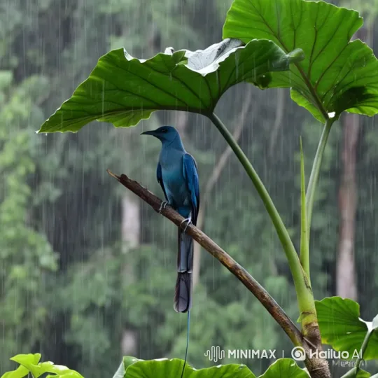 Vibrant Blue Bird Amidst Lush Rainforest Serenity – AI Generated Video | Hailuo AI