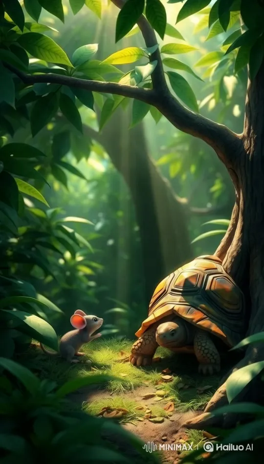 3D Animated Serenity: Mouse and Tortoise in the Jungle – AI Generated Video | Hailuo AI