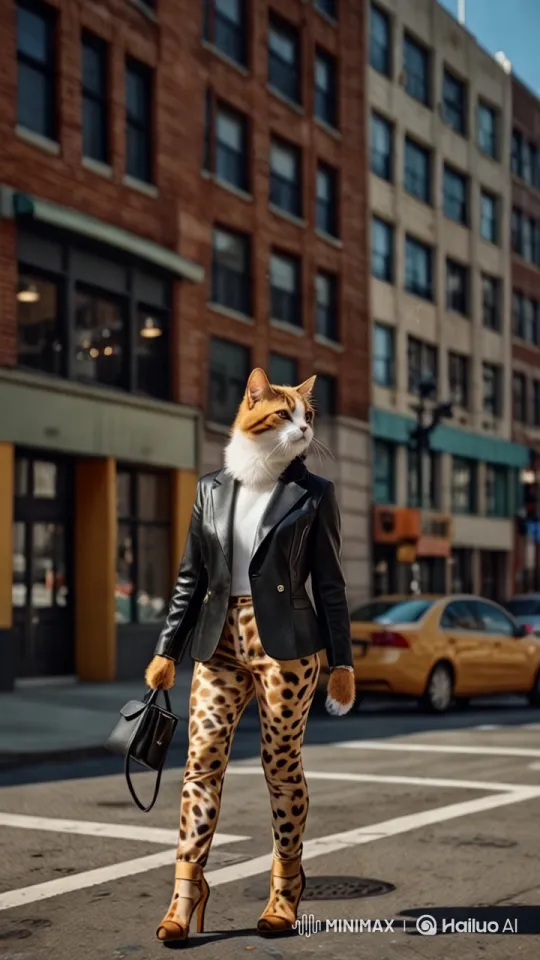 Chic Cat Struts in City Street Fashion – AI Generated Video | Hailuo AI