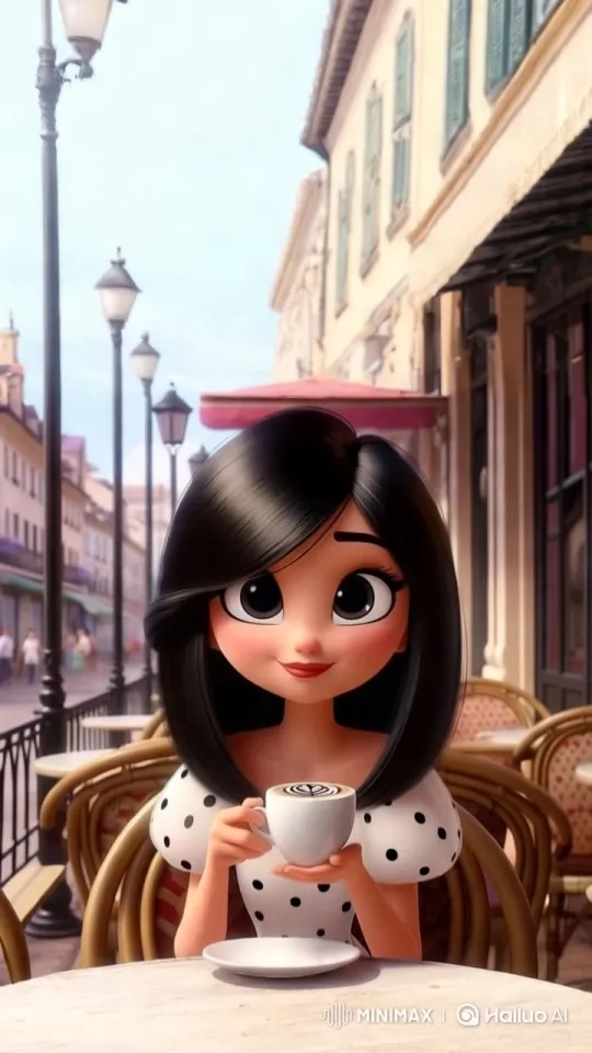 European Café Serenity: A Woman's Elegant Coffee Moment – AI Generated Video | Hailuo AI