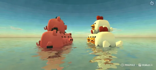 Cartoon Animals Float Playfully on Serene Water – AI Generated Video | Hailuo AI