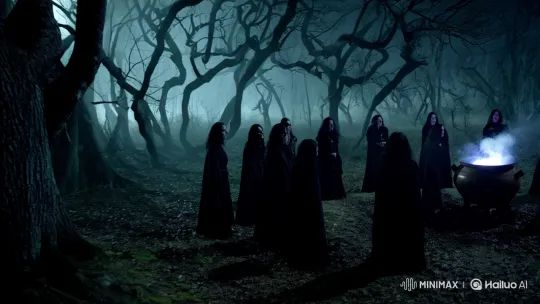 Witches' Ritual Under Stormy Moonlit Forest – AI Generated Video | Hailuo AI