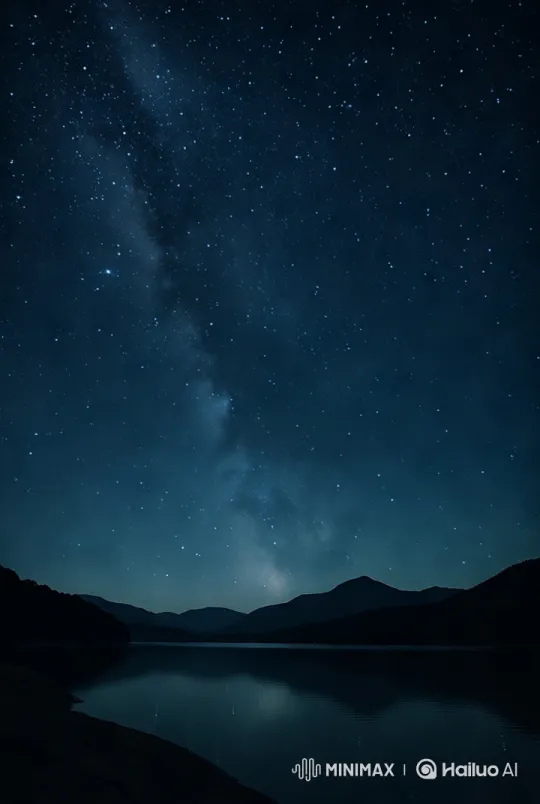 Tranquil Night Sky and Reflective Lake Panorama – AI Generated Video | Hailuo AI