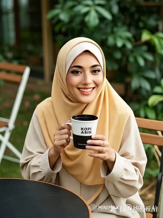 Woman Sips Coffee in Tranquil Outdoor Setting – AI Generated Video | Hailuo AI