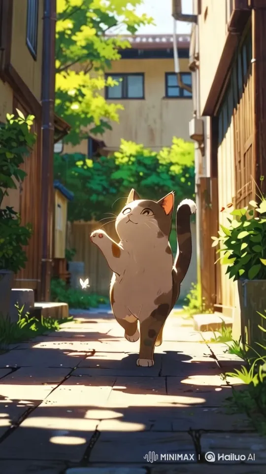 Graceful Cat's Play in Serene Alleyway – AI Generated Video | Hailuo AI