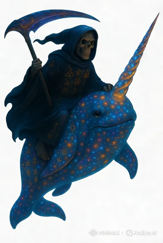Mystical Figure Rides Luminous Narwhal in Retro-Style Animation – AI Generated Video | Hailuo AI