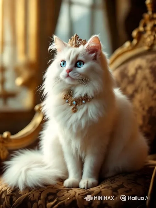 Regal White Cat Adorned in Royal Finery – AI Generated Video | Hailuo AI
