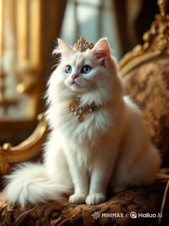 Regal White Cat in Luxurious Golden Setting – AI Generated Video | Hailuo AI