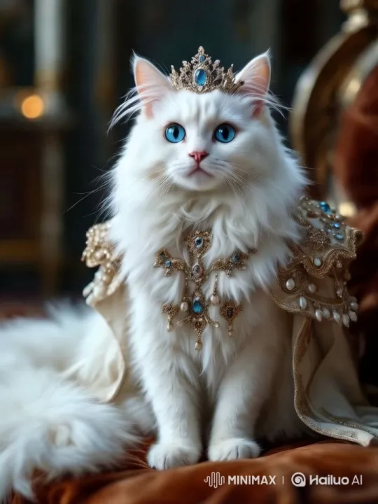 Regal White Cat in Luxurious Setting – AI Generated Video | Hailuo AI