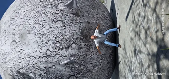 Man Appears to Push a Large Moon Replica – AI Generated Video | Hailuo AI