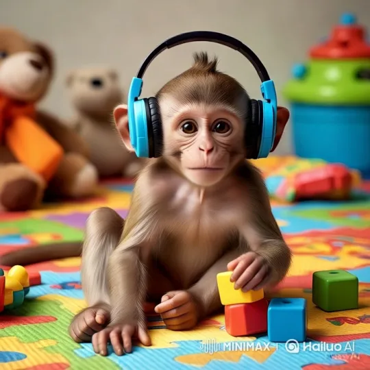 Monkey Playtime: Colorful Mat and Building Blocks – AI Generated Video | Hailuo AI