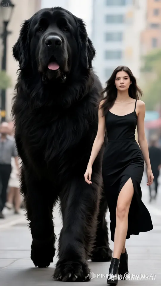 Woman and Dog Gracefully Stroll Through Bustling City – AI Generated Video | Hailuo AI