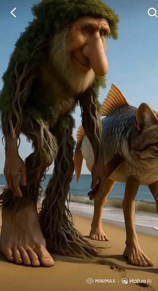 Wooden Figure Defeats Frog on Sandy Beach – AI Generated Video | Hailuo AI
