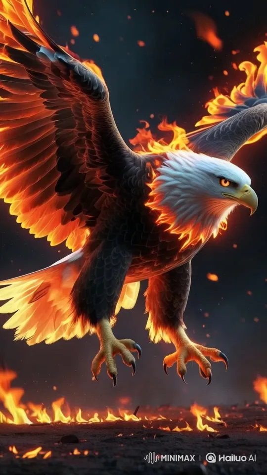 Eagle Glides Through Fiery Landscape – AI Generated Video | Hailuo AI