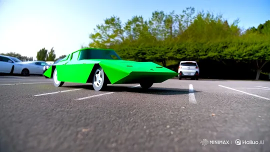 Minimalist Green Porsche 914 Model in Serene Parking Lot – AI Generated Video | Hailuo AI