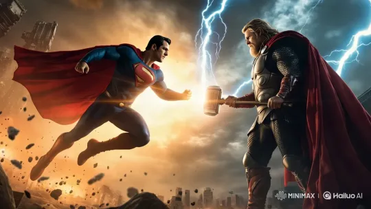 Superman and Thor Clash in Epic War-Torn Cityscape – AI Generated Video | Hailuo AI