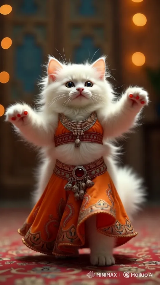 Fluffy Kitty Belly Dances in Vibrant Arabic Dress – AI Generated Video | Hailuo AI