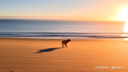 Golden Retriever Joyfully Plays on a Sunny Beach – AI Generated Video | Hailuo AI