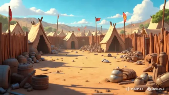 Desert Camp Warriors Train with Slings – AI Generated Video | Hailuo AI