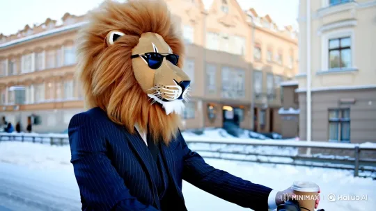 Lion-Headed Rider in Kaluga's Winter Elegance – AI Generated Video | Hailuo AI