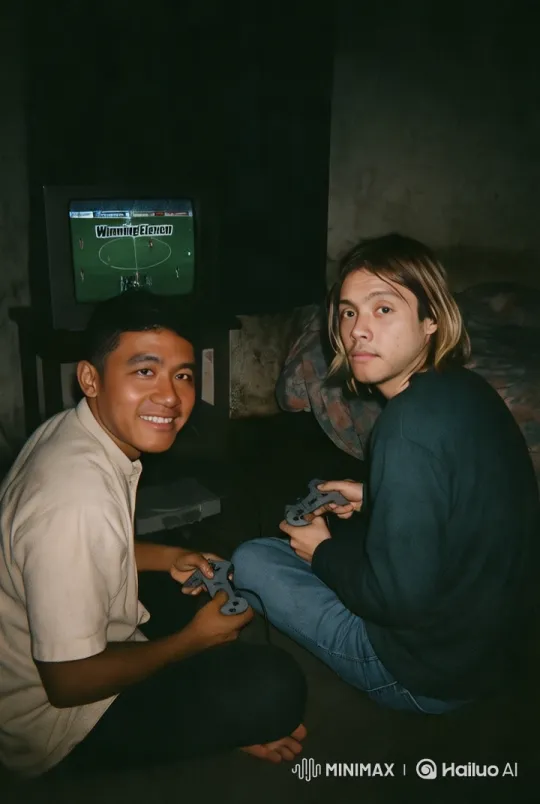 Two Friends Bond Over Winning Eleven Game – AI Generated Video | Hailuo AI