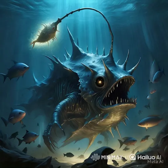 Mystical Depths: Anglerfish's Lure in the Dark Blue Sea – AI Generated Video | Hailuo AI