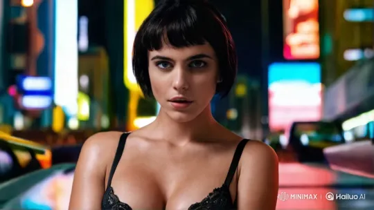 Modern Sophistication: Smiling Woman in Neon Cityscape – AI Generated Video | Hailuo AI