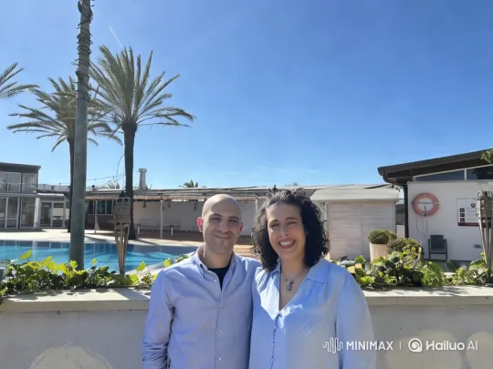 Intimate Couple's Kiss in Serene Poolside Setting – AI Generated Video | Hailuo AI