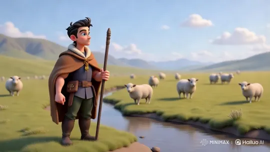 Medieval David Connects with Lamb in Pastoral Meadow – AI Generated Video | Hailuo AI