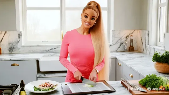 Elegant Woman Preparing Dish in Modern Kitchen – AI Generated Video | Hailuo AI