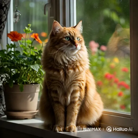Serene Tabby Cat Amidst Garden Beauty – AI Generated Video | Hailuo AI