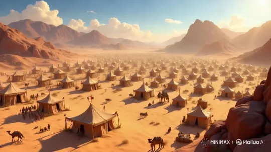 Philistine Army Prepares Camp in Desert at Sunset – AI Generated Video | Hailuo AI