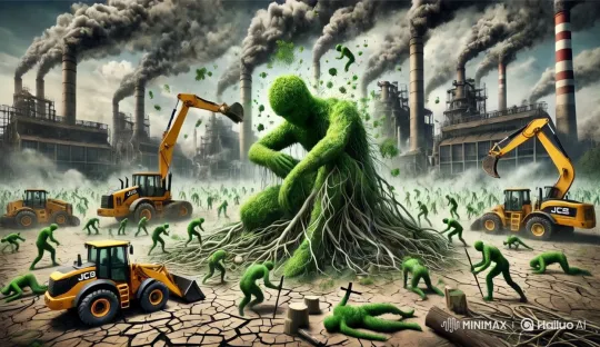 Industrial Wasteland with Green Figures and Machinery – AI Generated Video | Hailuo AI