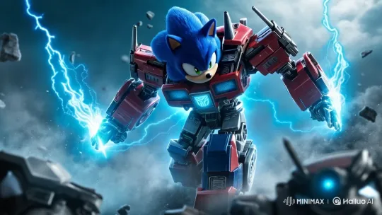 Sonic Transformed into Optimus Prime in Futuristic Battle – AI Generated Video | Hailuo AI