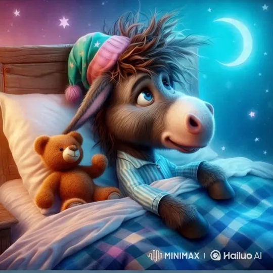 Animated Donkey in Cozy Bedtime Scene – AI Generated Video | Hailuo AI