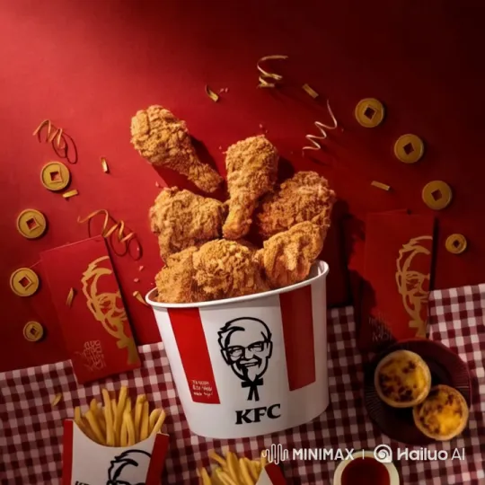 High Aesthetic KFC Chicken in Festive Celebration Setting – AI Generated Video | Hailuo AI