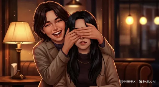 Girl Surprises Friend in Intimate Café Setting – AI Generated Video | Hailuo AI
