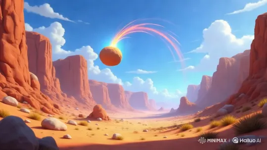 Glowing Stone Streaks Through Desert Canyon Sky – AI Generated Video | Hailuo AI