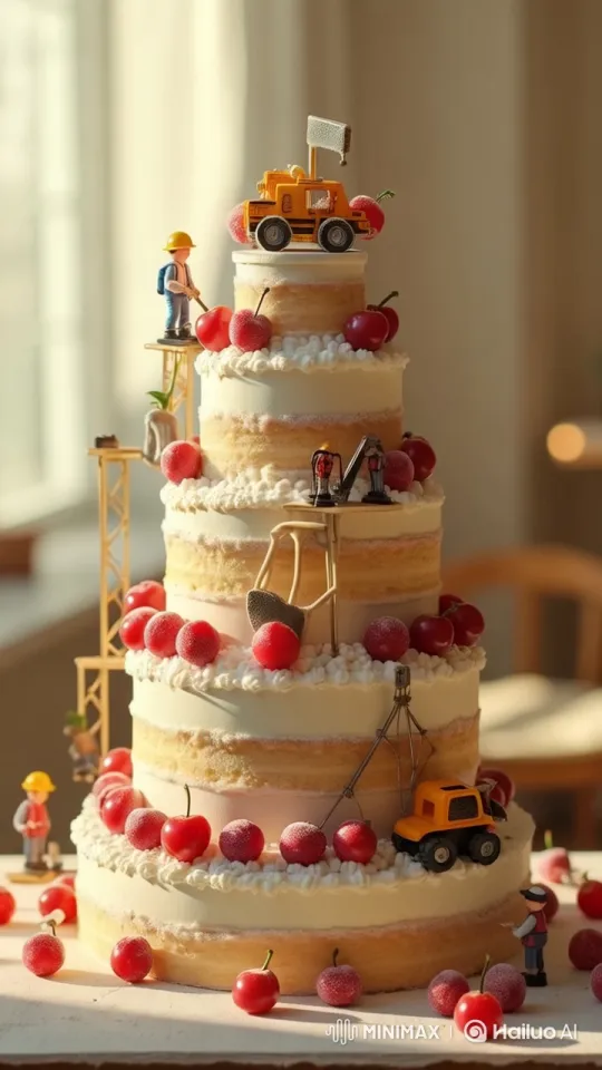 Miniature Workers Craft Colossal Wedding Cake in Live2D Animation – AI Generated Video | Hailuo AI