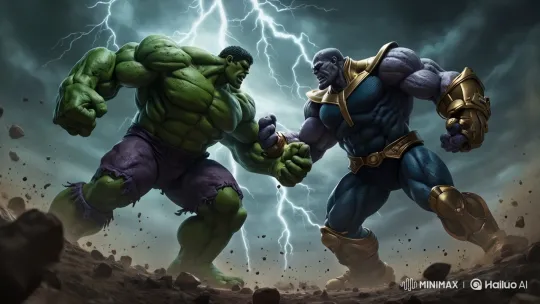 Colossal Characters Clash in Stormy Battle – AI Generated Video | Hailuo AI