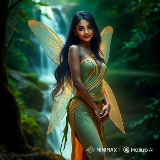 Fairy and Lion in Enchanted Forest with Waterfall – AI Generated Video | Hailuo AI