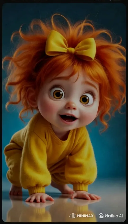 Vibrant Red-Haired Child in Cozy Yellow Outfit – AI Generated Video | Hailuo AI