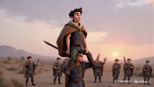 Warriors Celebrate in Epic Desert Sunset Scene – AI Generated Video | Hailuo AI