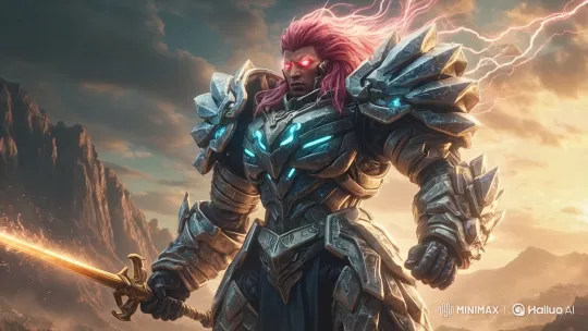 Powerful Armored Warrior in Dramatic Mountain Sunset – AI Generated Video | Hailuo AI