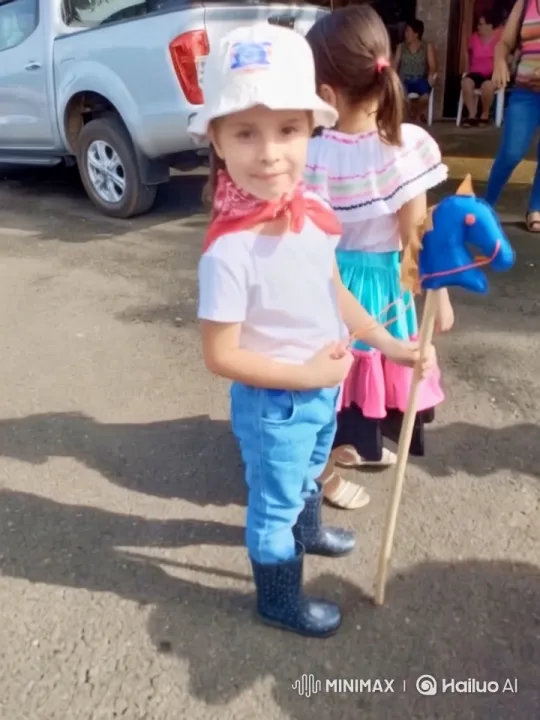 Child with Toy Horse and Colorful Outfit – AI Generated Video | Hailuo AI