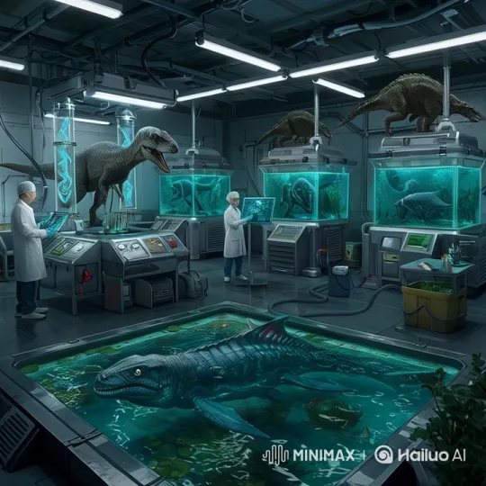 Prehistoric Creatures in High-Tech Lab Display – AI Generated Video | Hailuo AI