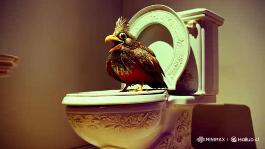 Bird Screams on Shattering Toilet in Surreal Chaos – AI Generated Video | Hailuo AI
