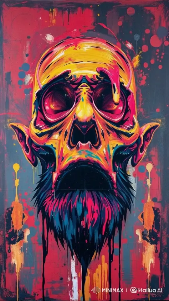 Abstract Skull Painting: A Haunting, Pulsating Art Experience – AI Generated Video | Hailuo AI