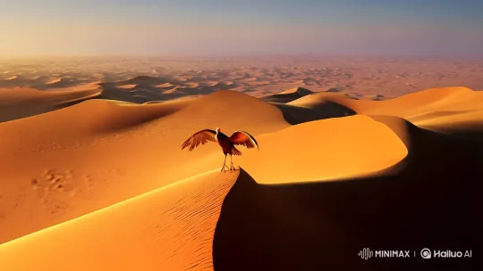 Phoenix Reborn: Majestic Flight Across Desert Sky – AI Generated Video | Hailuo AI